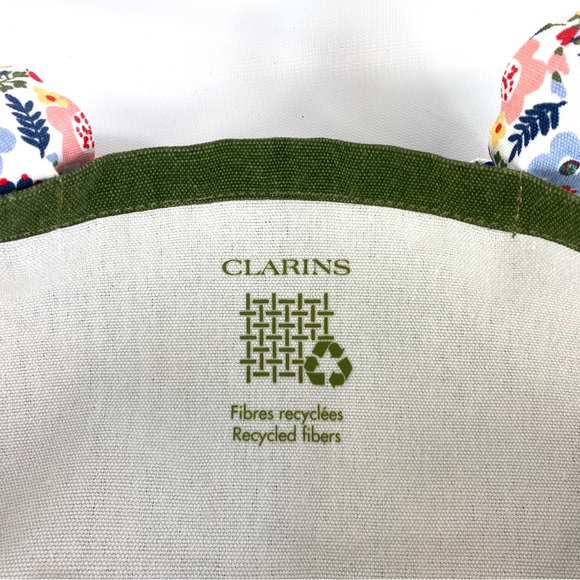CLARINS Feed Ten Canvas Tote Bag Recycled
Floral Handle White Green - NWT - Picture 10 of 14